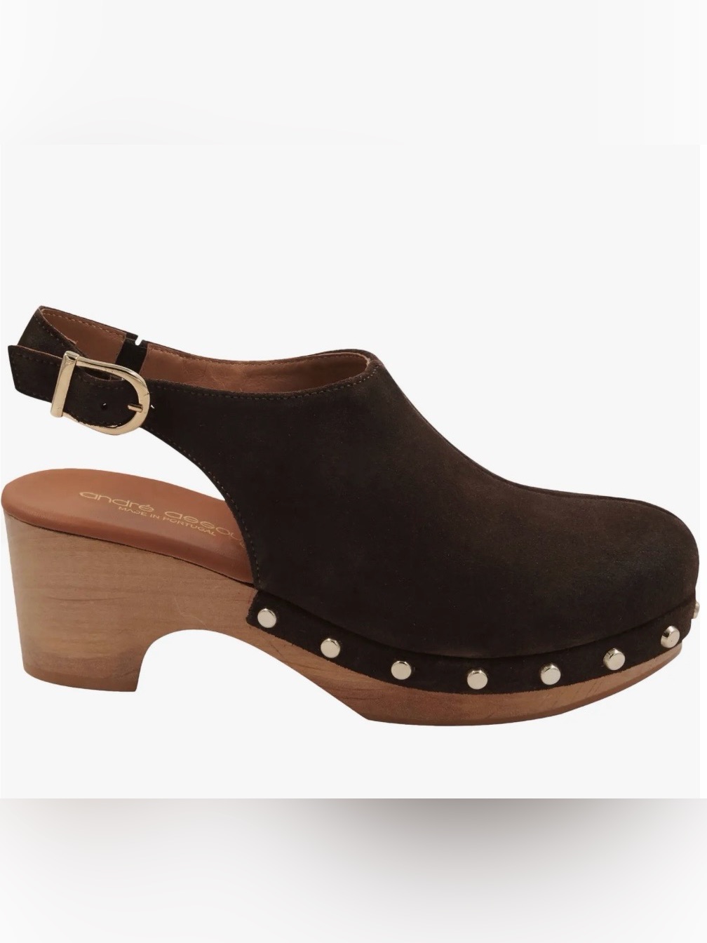 Women’s Andre Assous Skylar Stud Slingback Clog Leather Shoe Brown Platform Sz 7